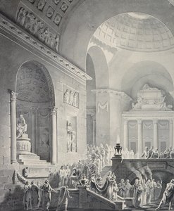 Scéna v klasickém chrámu: Pohřební průvod válečníka